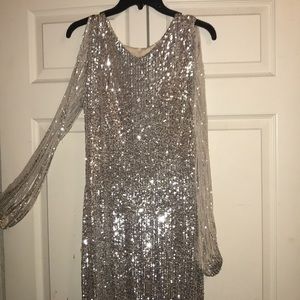 Tassel Sleeve Sequin Maxi Evening Dress